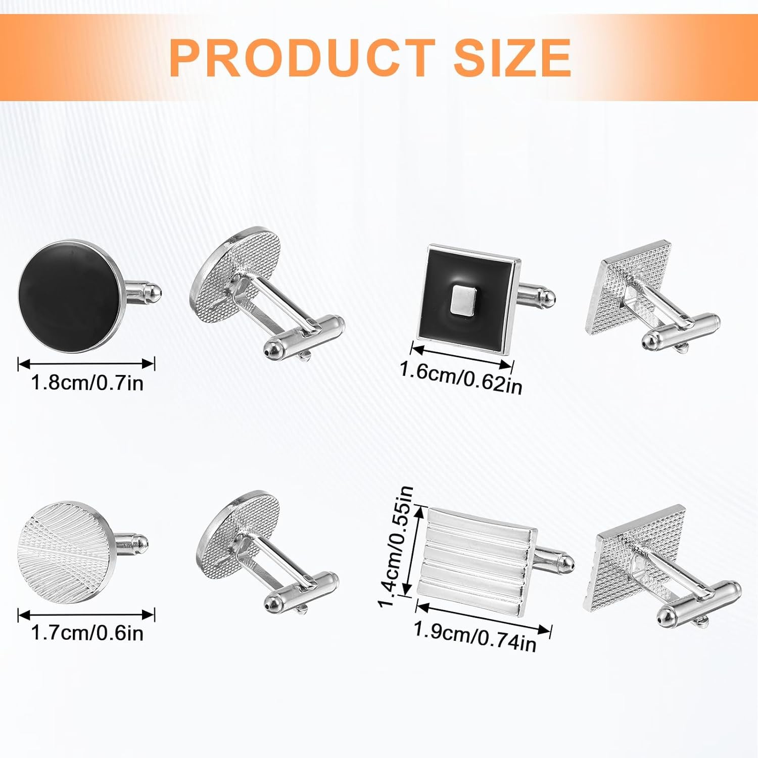8 Pcs Men’s Classic Cufflinks Cuff Links for Men Silver Black Striped Disc Squar