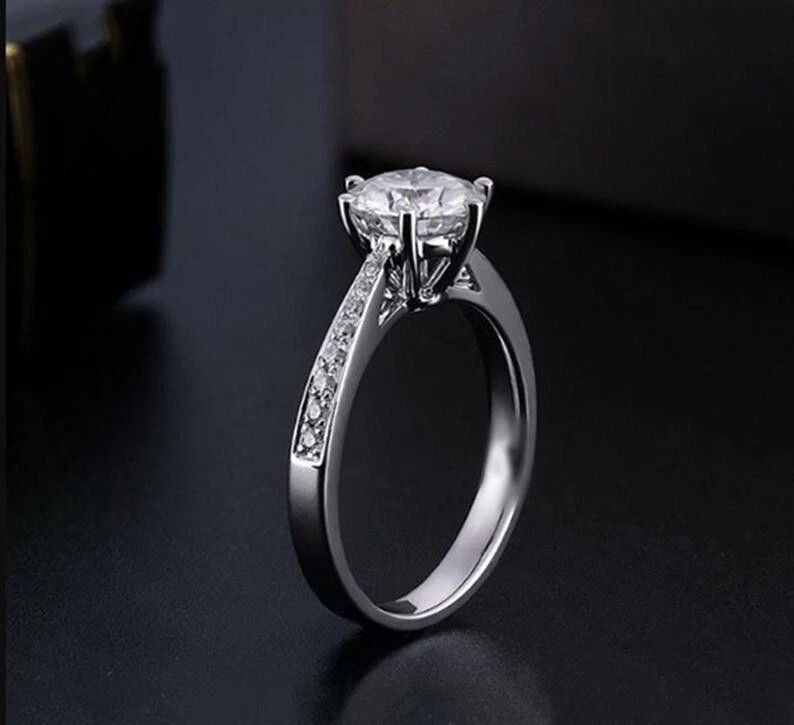 1.50 CT E-F/VS Lab-Grown Diamond Side Stone Engagement Ring in 14K White Gold