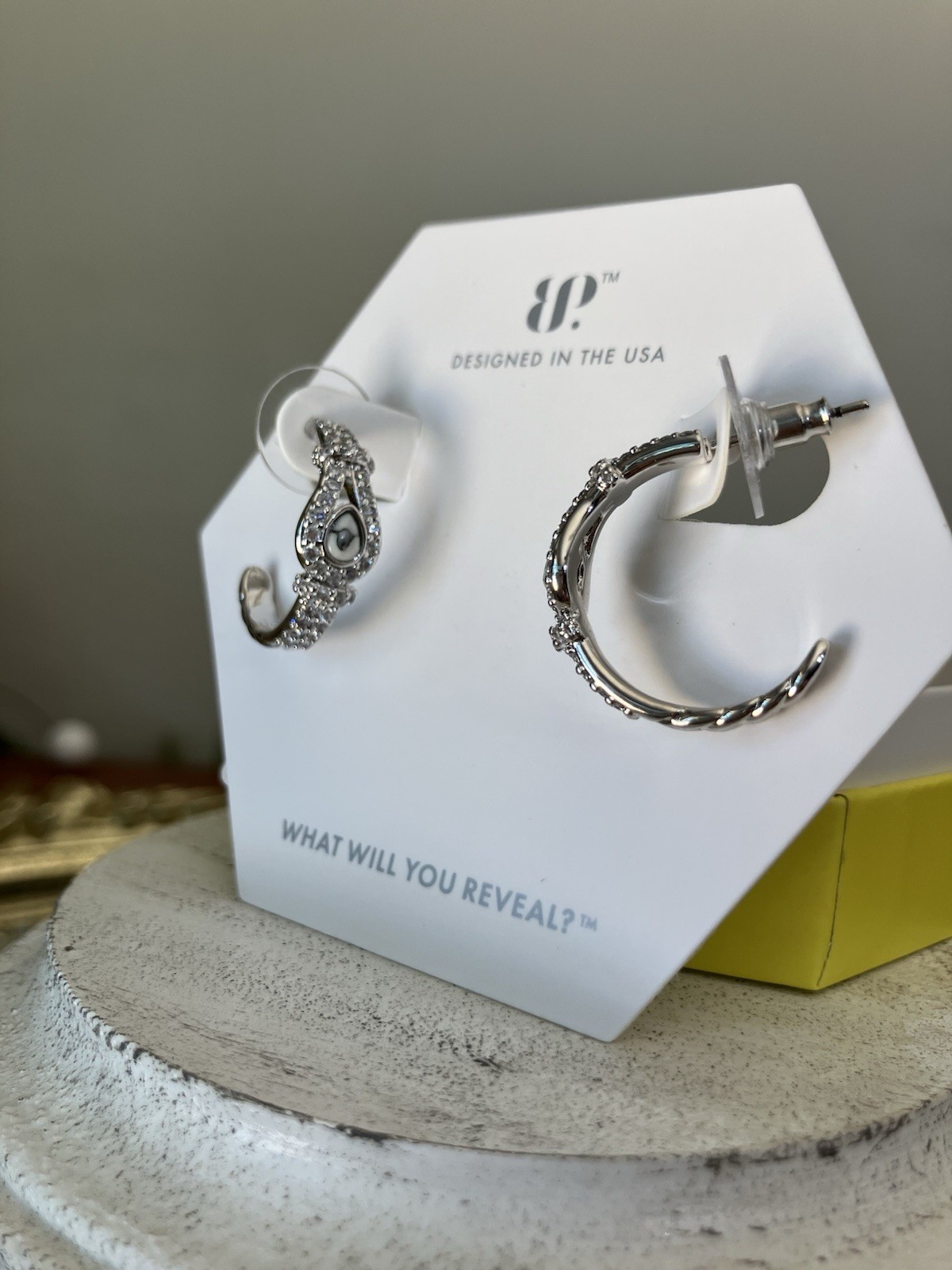 Bomb Party OG Earrings “Serving Looks” Howlite Hoops On Rhodium ER49507