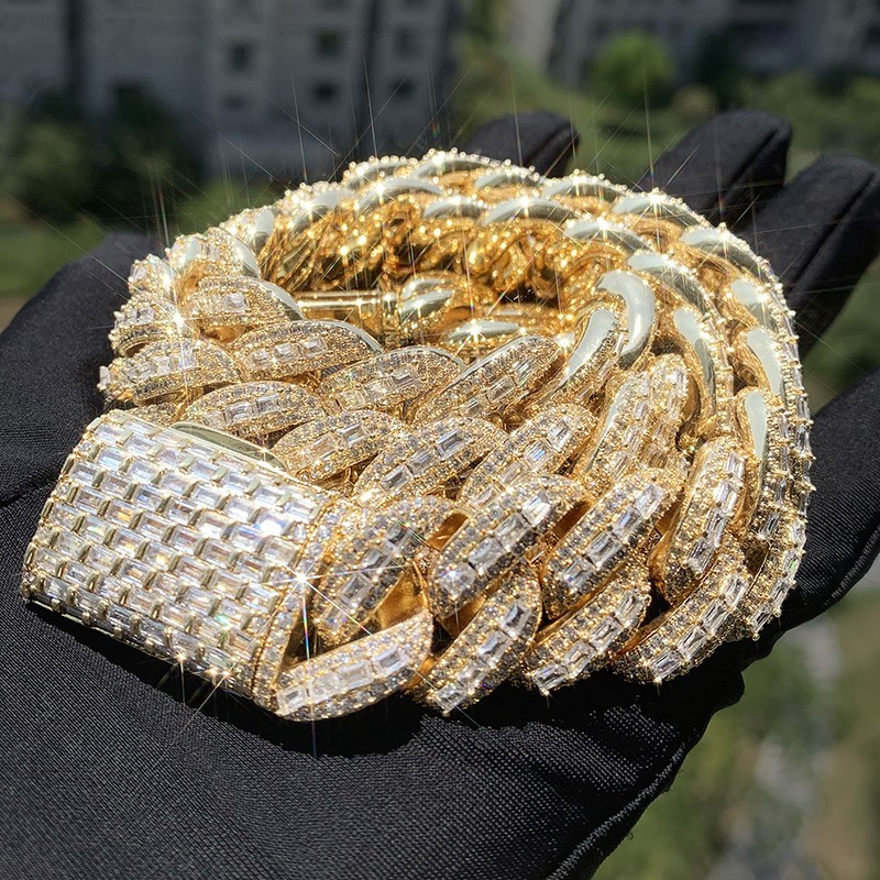 5AAA+ CZ Ice Out Hop Hip Miami Cuban Chain Necklace 14k Real Gold Plated 20MM