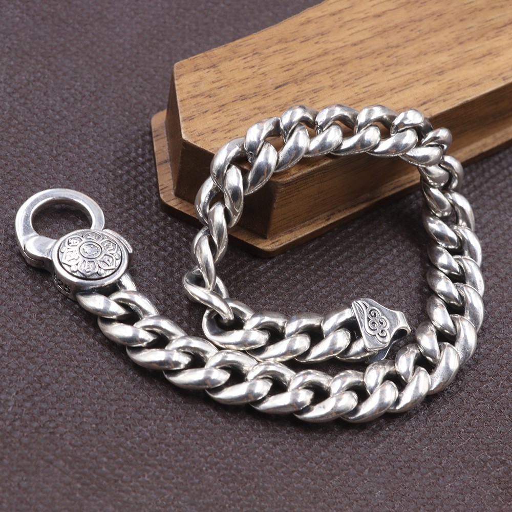Pure 925 Sterling Silver Chain 9mm Cuban Curb Link Bracelet 34-35g 7.5inch