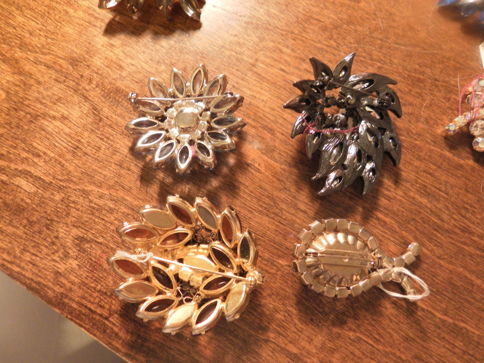Vintage Lot of 4 Brooches Varies Shapes & Colors Rhinestones