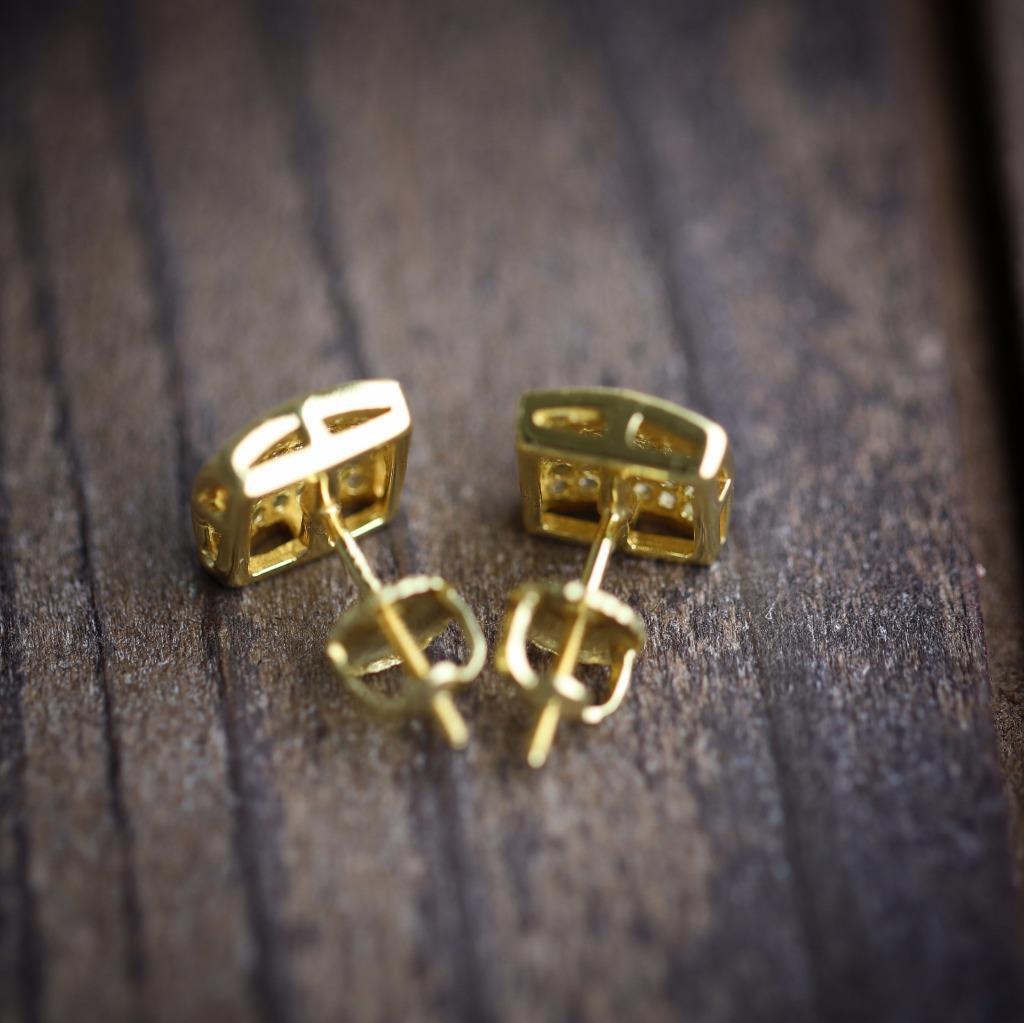 Men’s Gold Plated 925 Sterling Silver Hip Hop Cz Stud Earrings