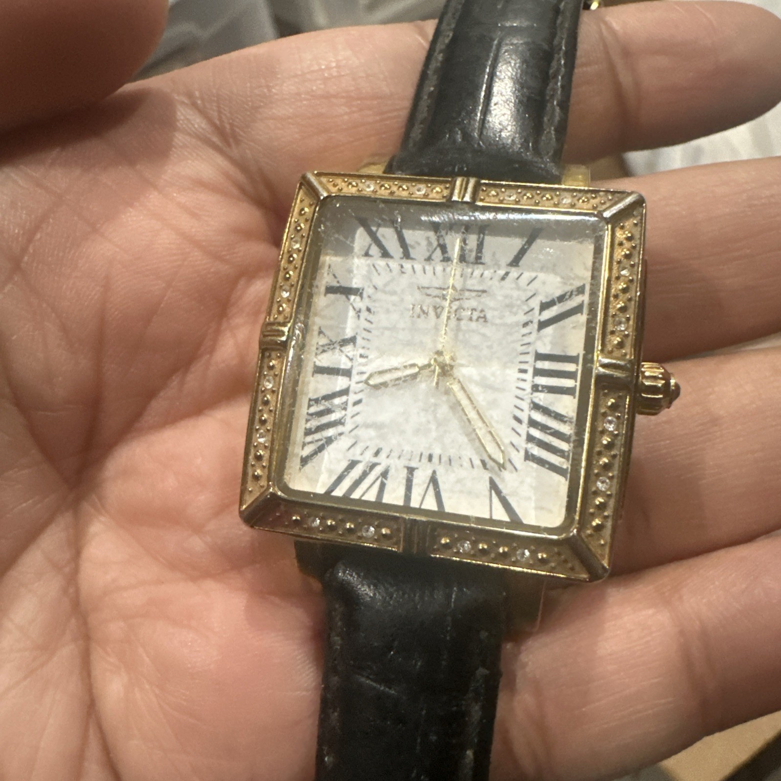 Working Invicta Flame Fusion Crystal Ladies Wrist Watch Square 33mm Black Runs