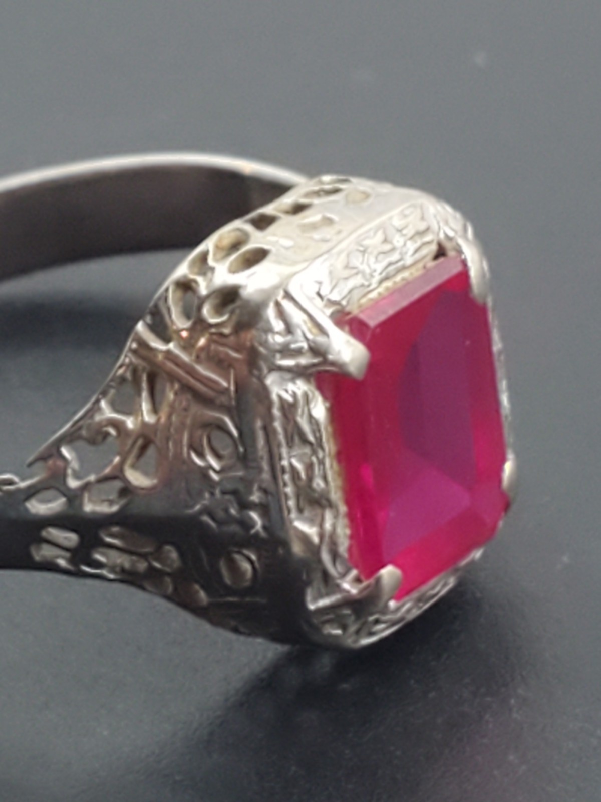 Antique Art Deco 14K White Gold Ruby Ring Victorian Size 7.75 | 2.29g