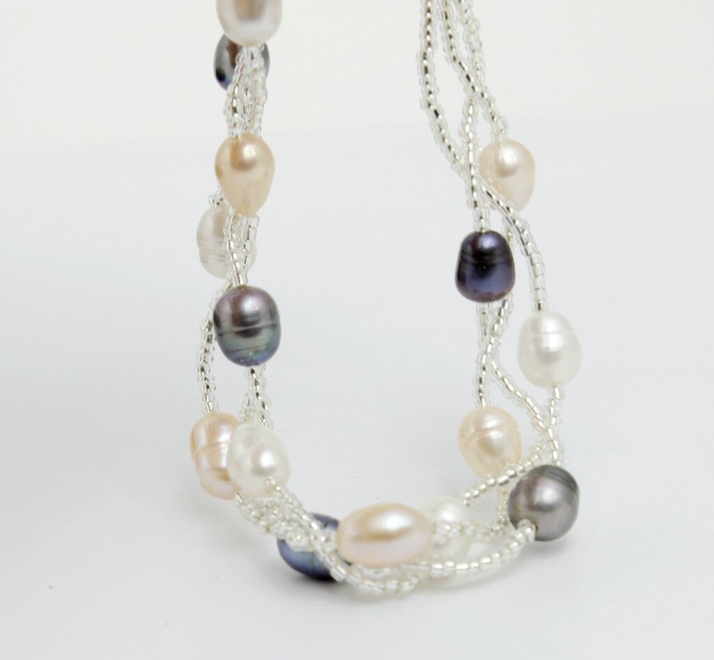 Women Real Black Pearl / Pink /White Pearl Twist Bead Mix Pearl Bracelet 7.5″