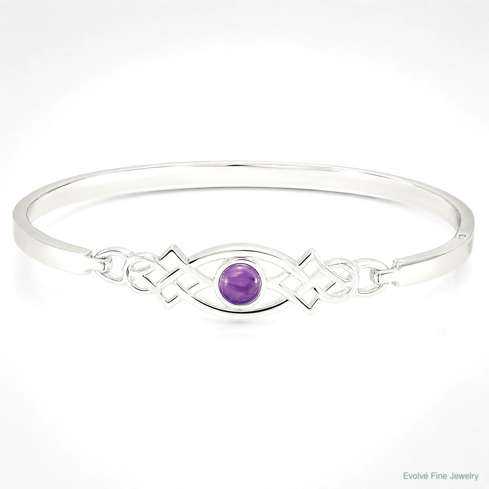 Sterling Silver Amethyst Celtic Knot Bangle Bracelet