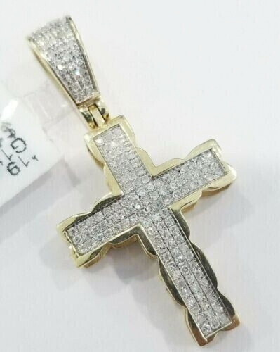 2Ct Round Cut Real Moissanite Men’s Cross Charm Pendant 14k Yellow Gold Plated