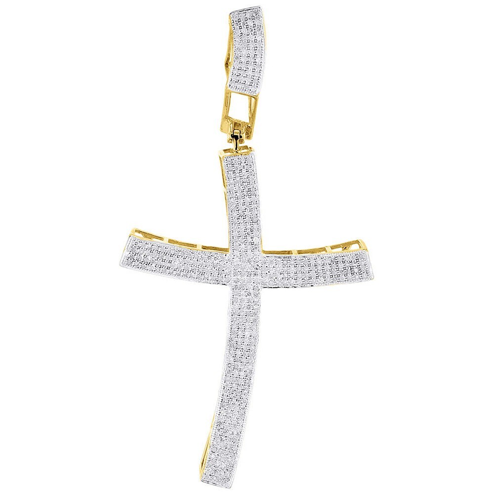 1.20 Ctw Simulated Diamond 14K Yellow Gold Plated Cross Men’s Pendant 3″
