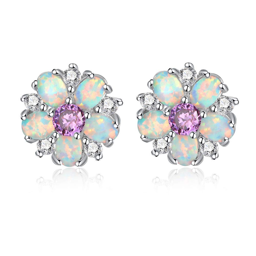 Flower Earrings,Opal Stud Earrings Sterling Silver or White Gold/Rose Gold Pl…