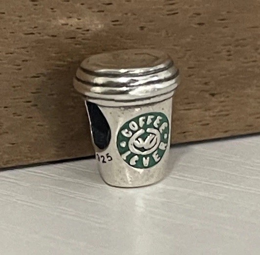 charm S925 Sterling Silver Charm Coffee Cafe Coffee Love Green Bead Gift
