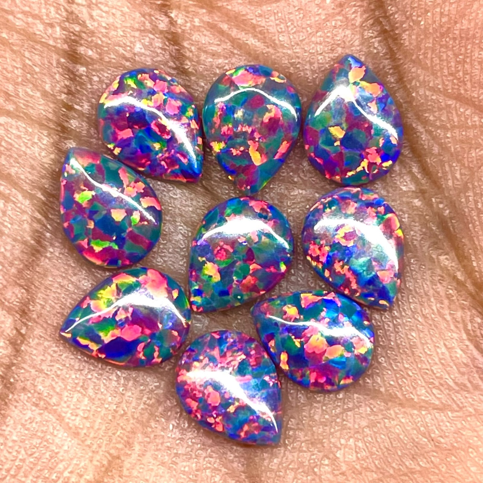 4 Pcs Black Australian Opal 8x6mm Pear Cabochon 5A Quality Lab Created Gemstones