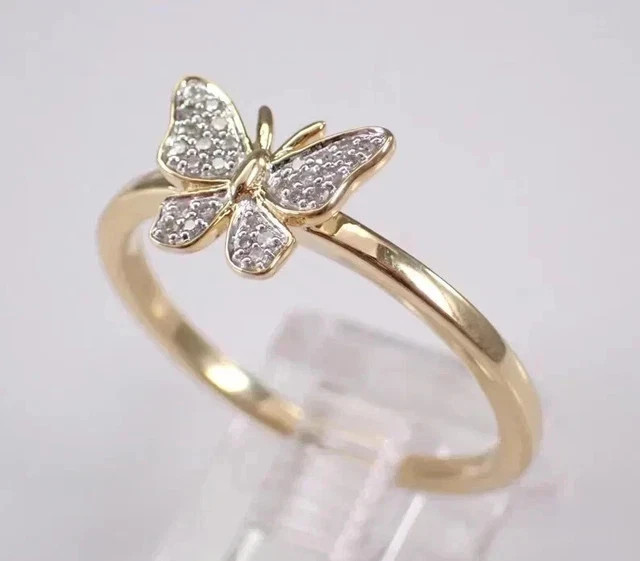 2Ct Round Moissanite Butterfly Engagement Ring 925 Sterling Silver 14K Vermeil