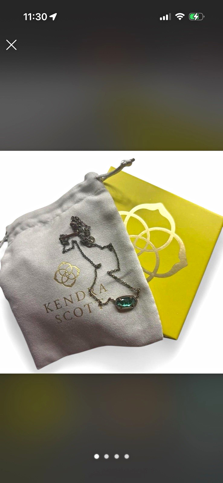 Kendra Scott Gold Plated Chain Necklace Green Oval Bezel Charm Pendant