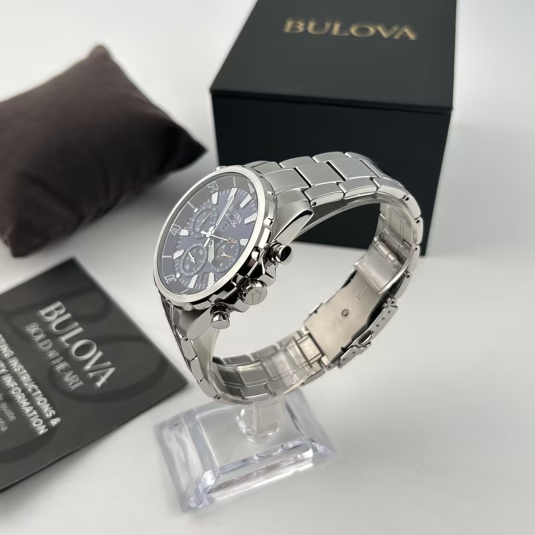Bulova Men’s Marine Star 96B256 Blue Dial Chronograph Quartz Watch New 43mm