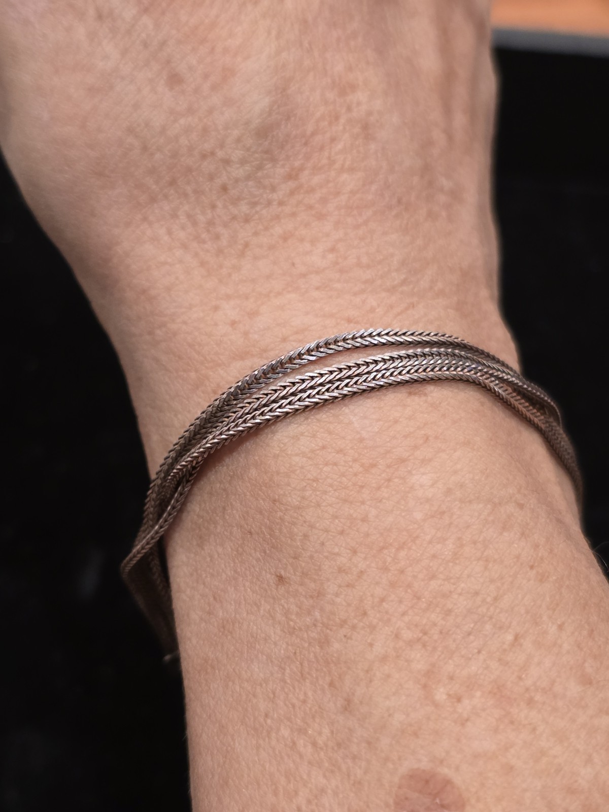Sterling Silver Foxtail 3 Strand Bracelet 5.2g