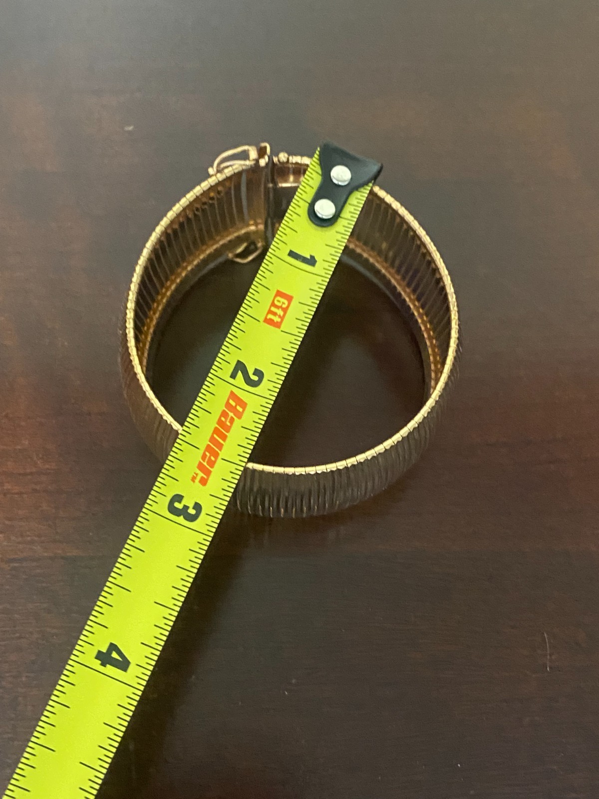 Milor Italy Bronze Bracelet Wide Ribbed Bangle Gold Tone Modernist Cuff Y0240