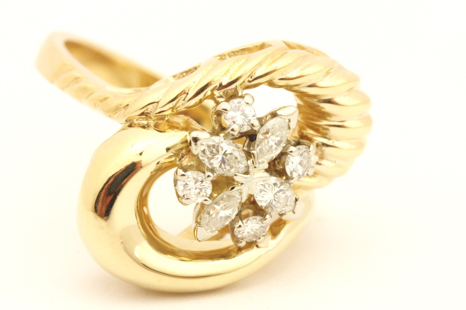 14k yellow gold 0.32ctw diamond swirl band ring size 5.5 6.80g vintage estate