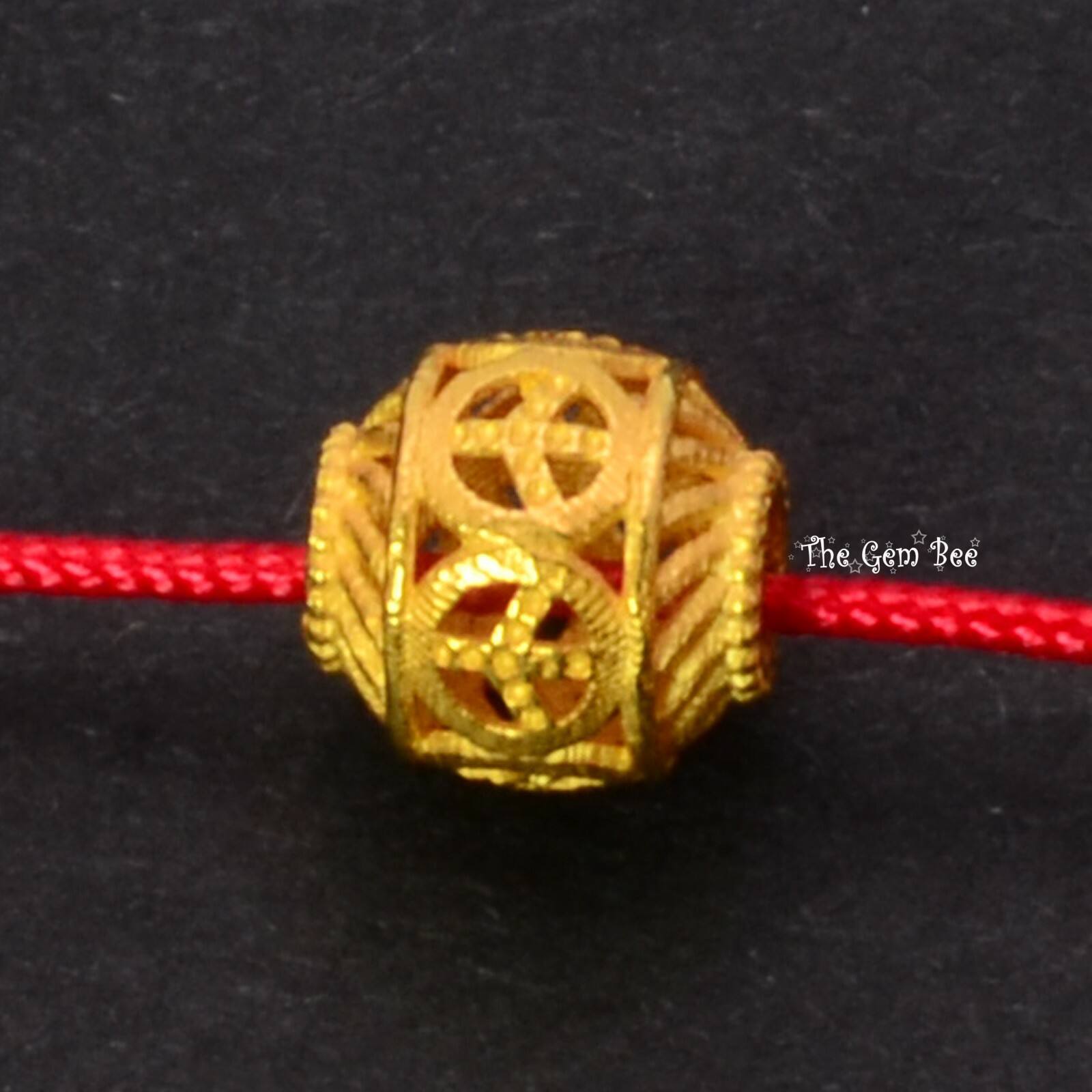 6.2mm 18k Solid Yellow Gold Filigree Peace Sign Lantern Spacer Finding Bead (1)