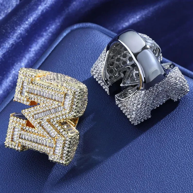 5TCW Baguette Lab Created Diamond Men’s Custom Alphabet Ring 925 Sterling Silver