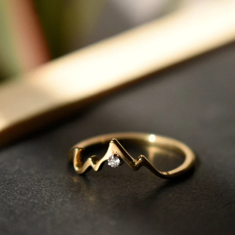 0.05Ct Lab Created Diamond Mountain Proposal Wedding Ring 14K Yellow Gold Plated
