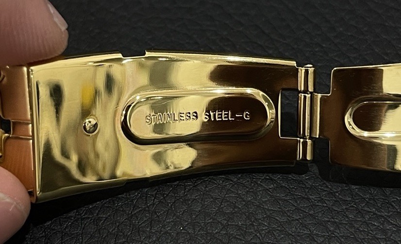 Seiko Yellow Tone Watch Band H-Link Bracelet Push Button Deployant Clasp