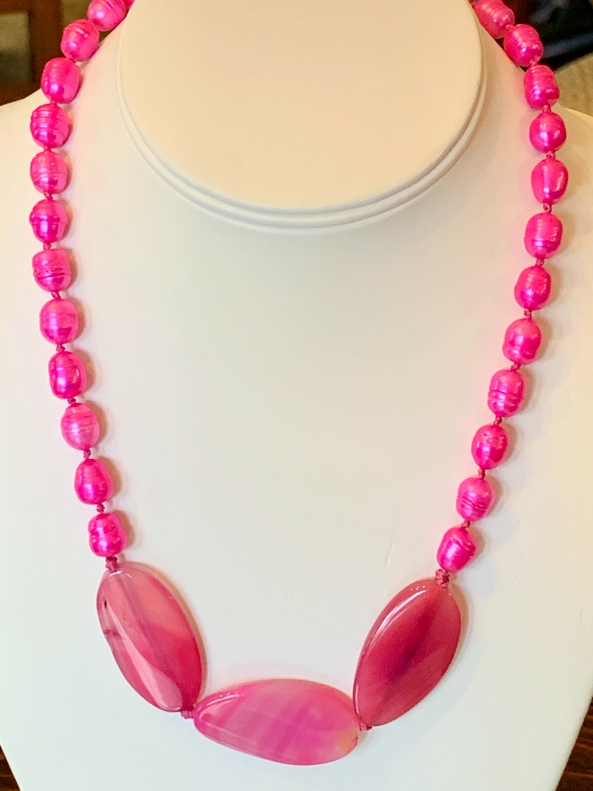 Pink Pearl Agate & Sterling Silver Necklace Strand 19 1/2 ” NEW 49.53cm Estate