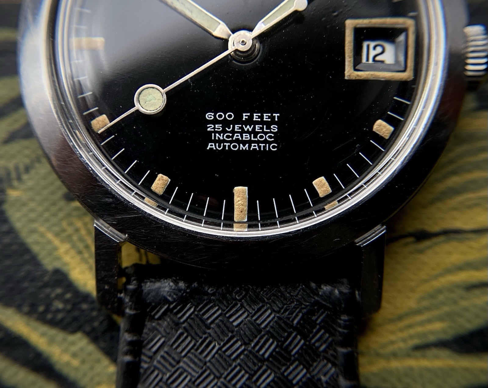 1960s Accurist Marin Graf 600 feet black dial Divers watch ETA 2452 date Tropic