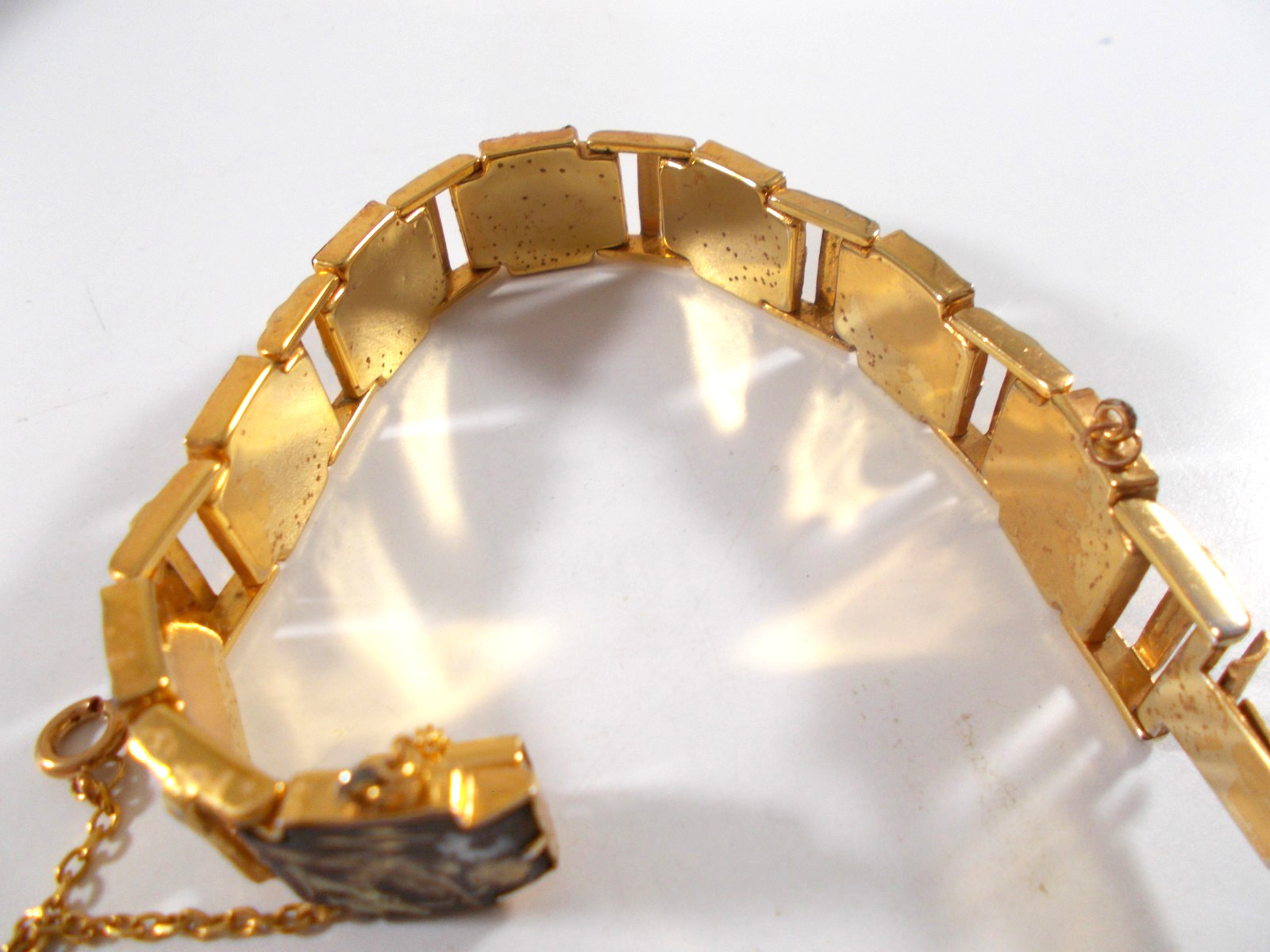 Damascene Style Panel Bracelet Bird Butterfly Flower Design with Safety Chain