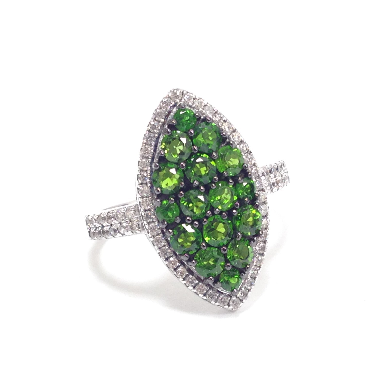 FZN Fuzion Creations Sterling Silver Green Chrome Diopside Cluster Ring Sz 11.75