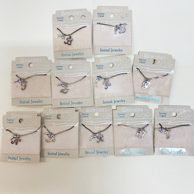 New Jenny’s Jewels Girl’s Blue Crystal Dolphin Initial Silver Child’s Necklace