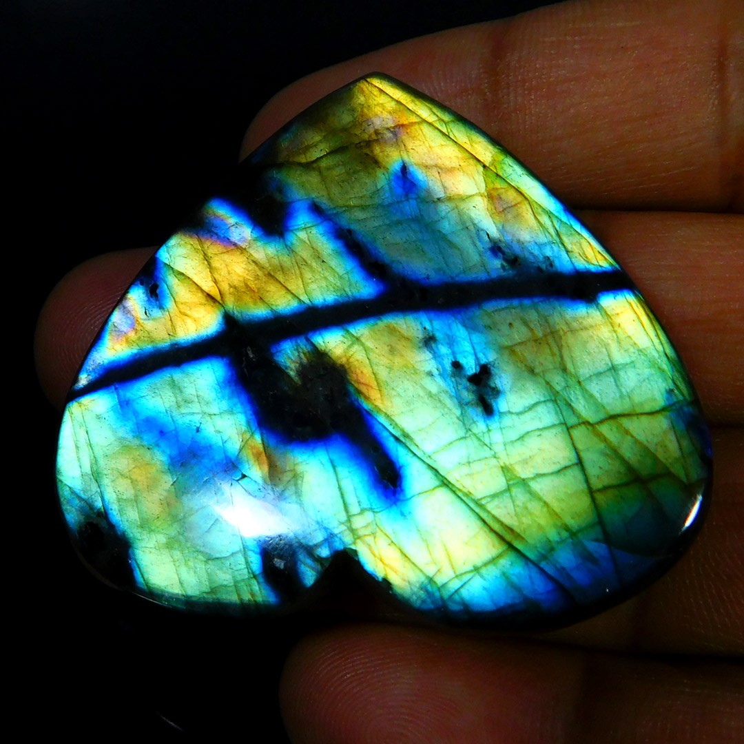 Natural Multi Blue Marvelous Labradorite 128.50Cts Heart Cabochon Loose Gemstone