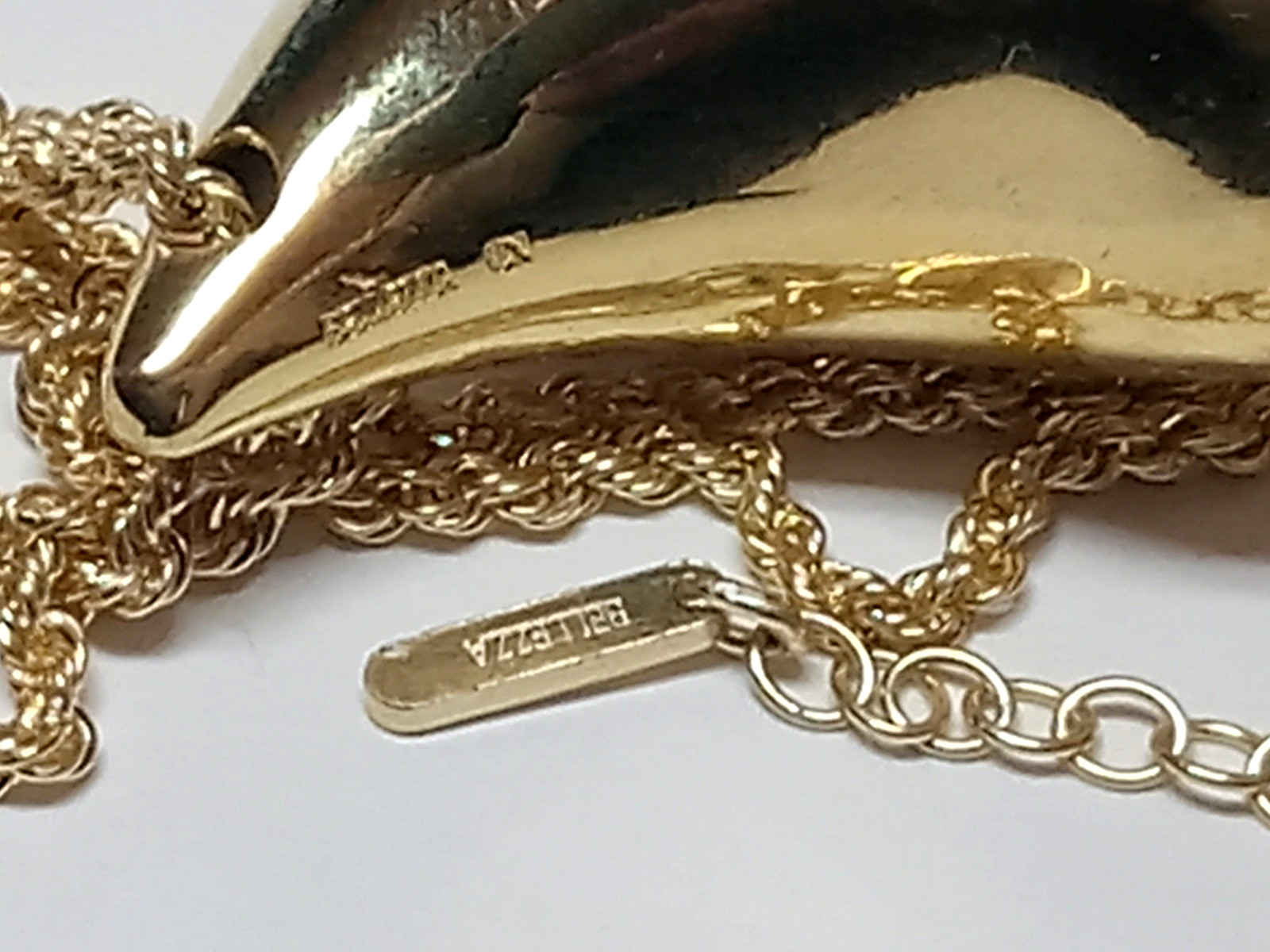 BELLEZZA CN ITALY GOLD TONE ROPE W/ 1 1/2″ TEAR DROP PENDANT 17-18″ NECKLACE