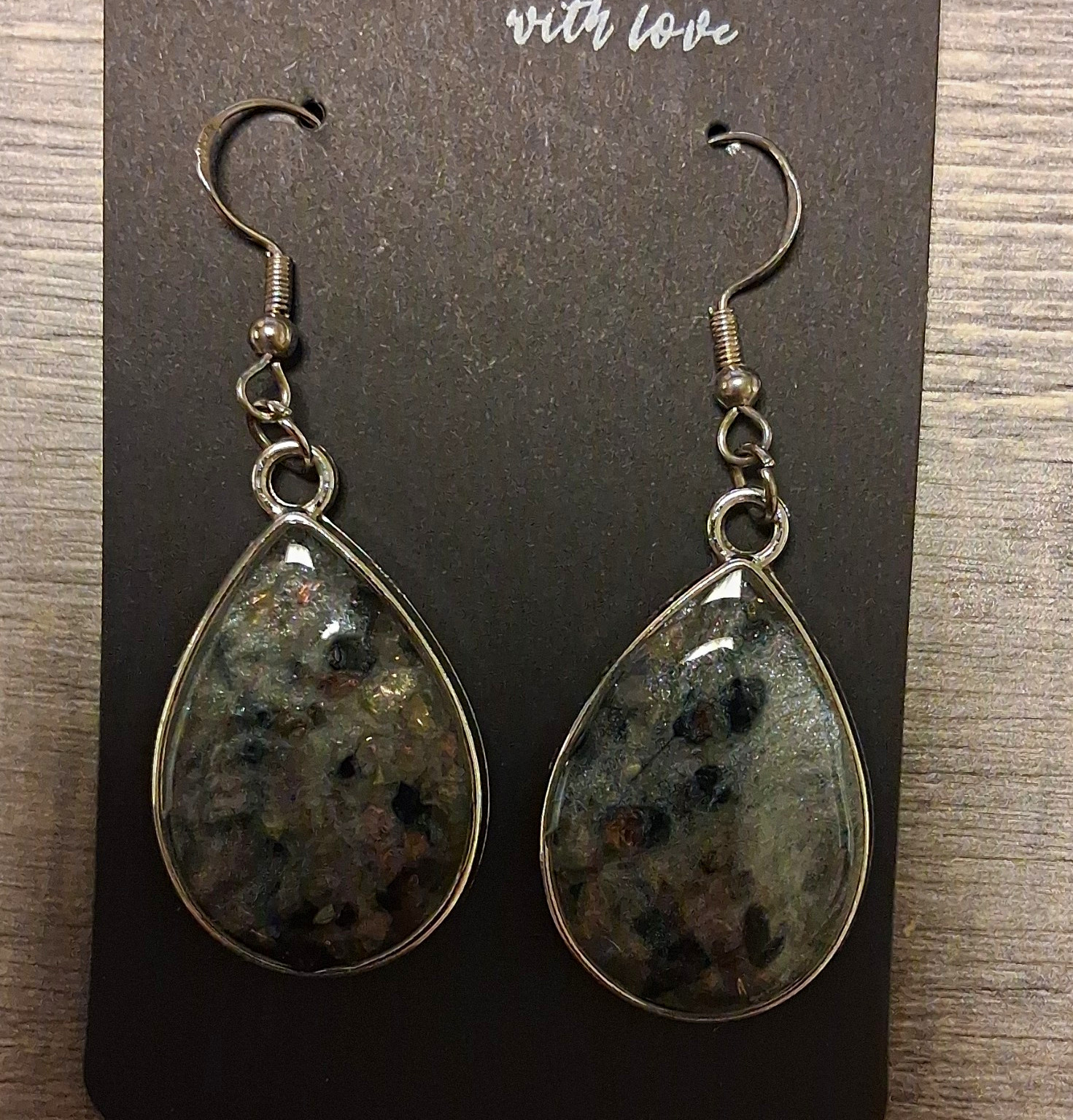 Sterling Silver Teardrop Earrings. Handmade, Resin