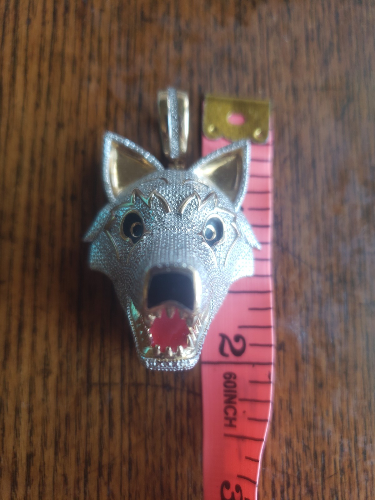 Huge Sterling Silver Wolf Husky Pendant 925 Enamel Gold Plated Dog Jewelry