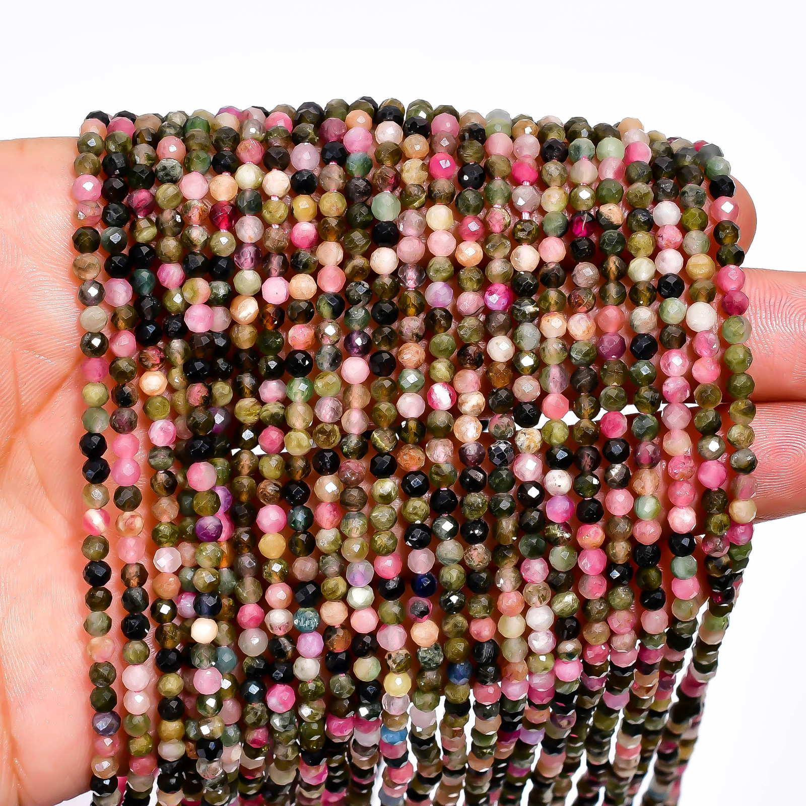 Natural Multi Tourmaline Gemstone Round Faceted Beads 3X3 mm Strand 13″ EB-677
