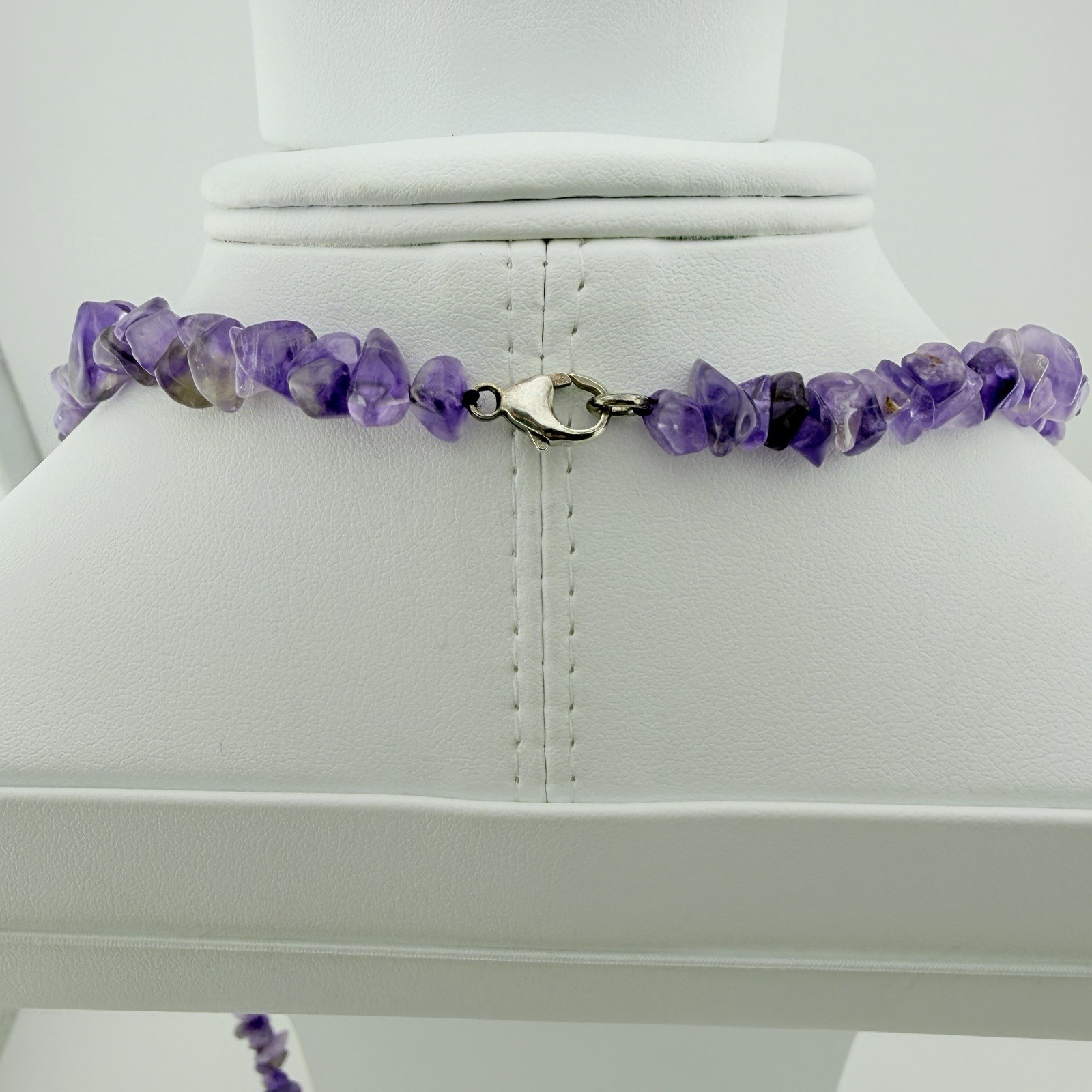 Amethyst Chip Necklace 39.5” Long Strand Hematite Beads 925 Sterling Clasp