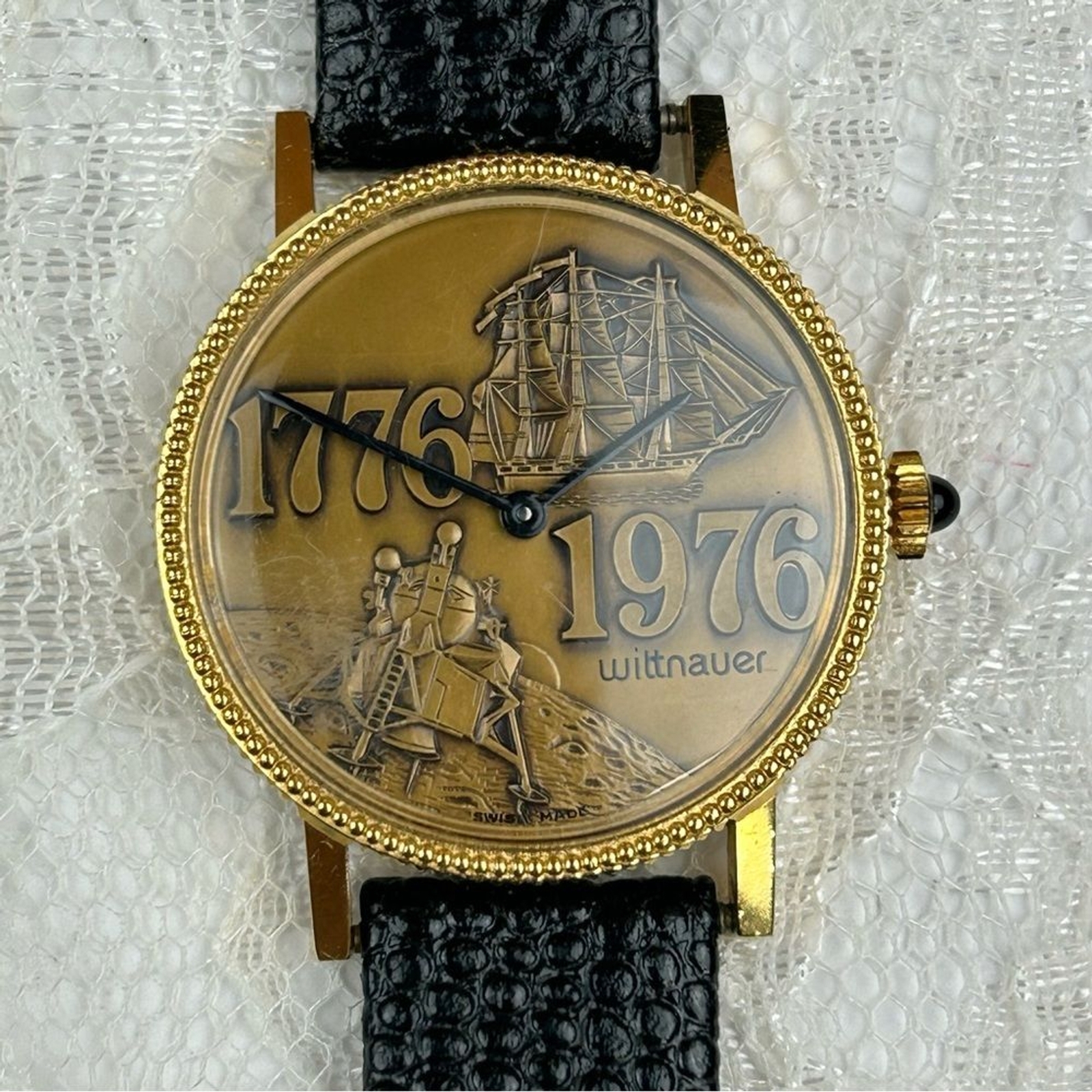 RARE Men’s Vintage 1776 1976 BICENTENIAL WITTNAUER COIN BASE 8KT GOLD WATCH