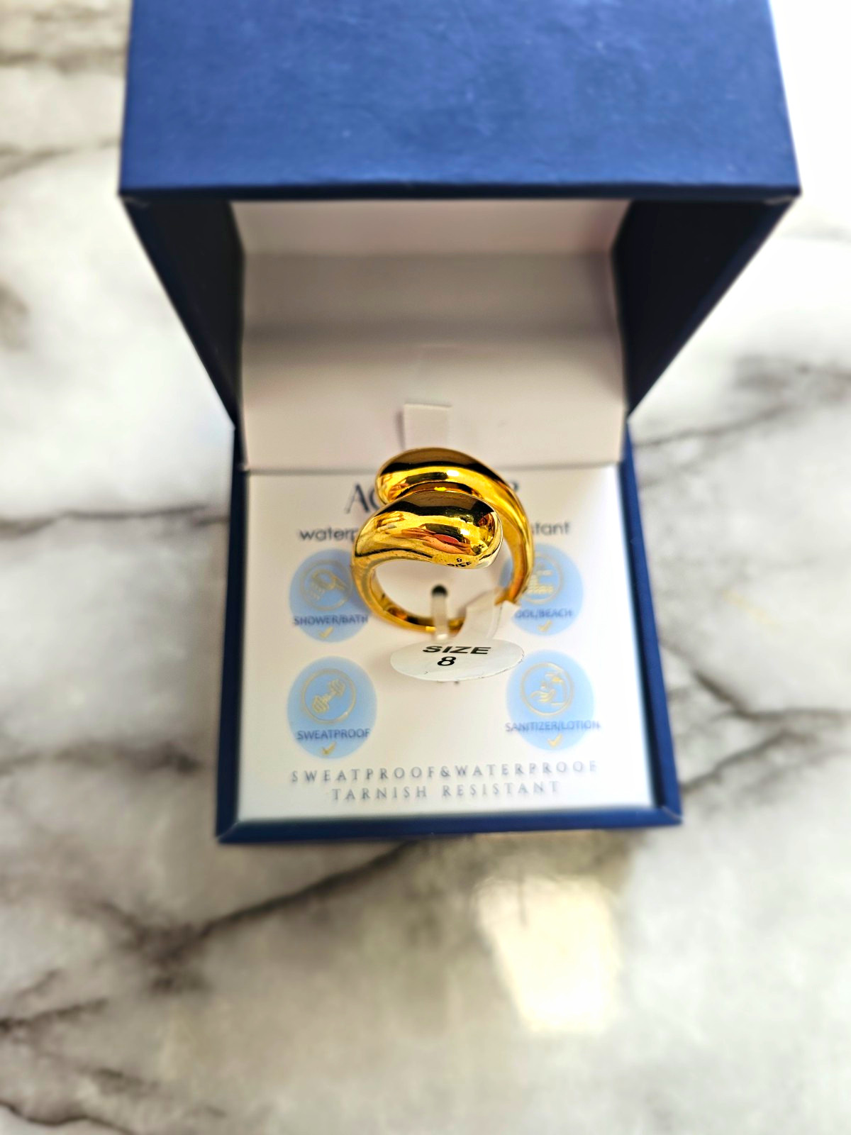 AQUA MIR Gold Tone Metal Wrap Band Ring No Stone Gold Color Size 8