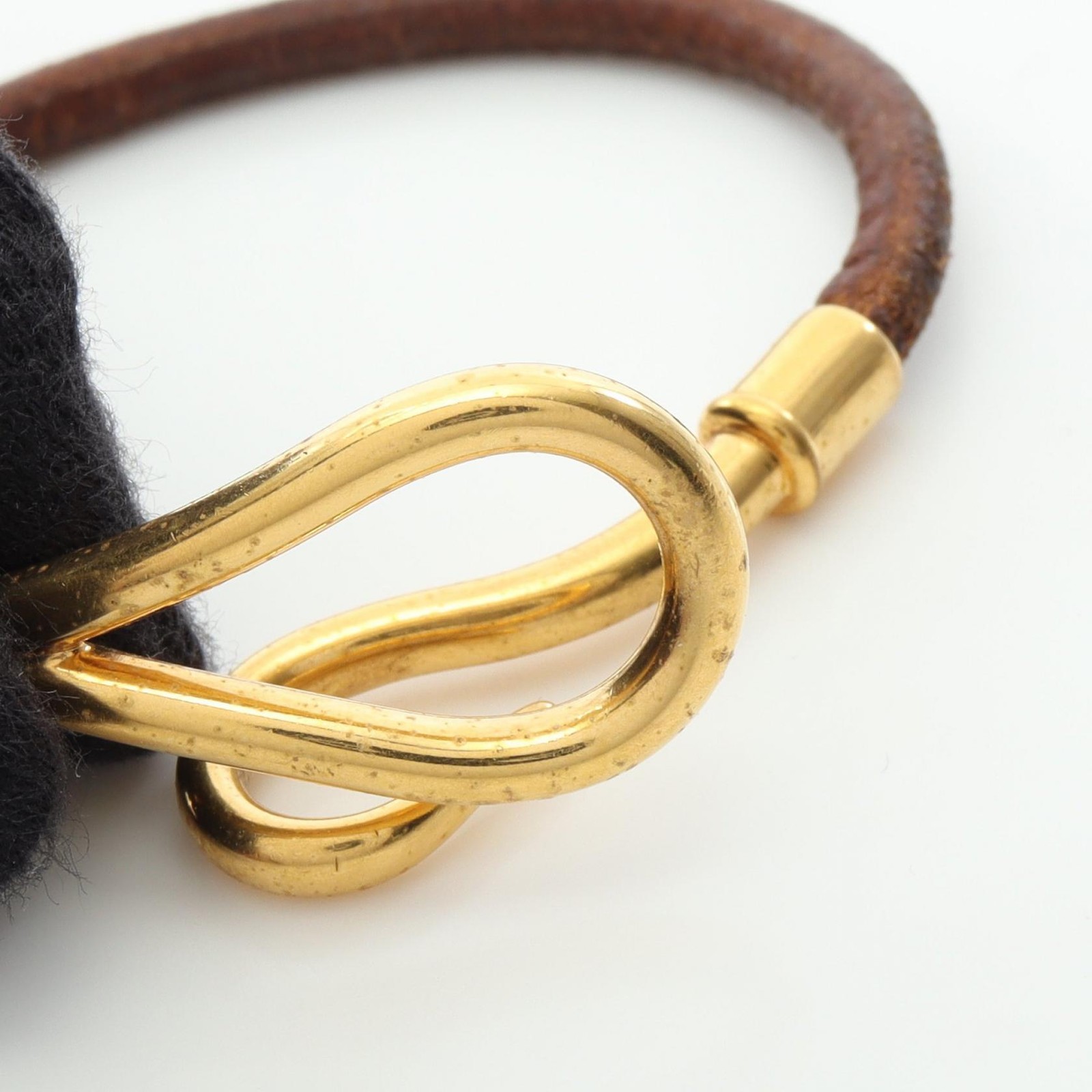 HERMES jumbo Bracelet Gold Plated leather Brown Used Women 16cm