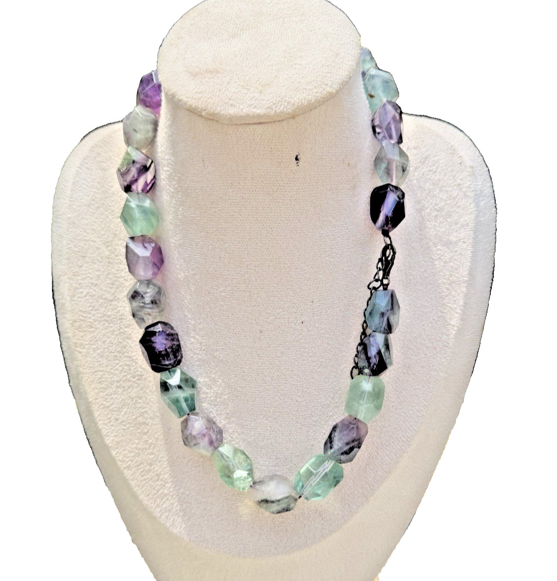 Vtg. Sterling Silver Rainbow Fluorite Faceted Bead Statement Necklace 132g
