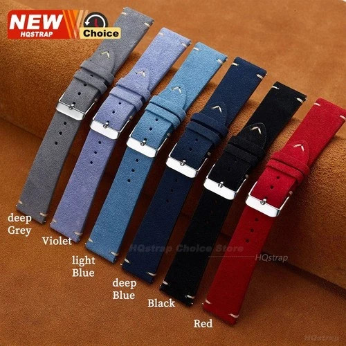 16 18 19 20 21 22 MM Soft Suede Leather Vintage Strap Watch Band Quick Release