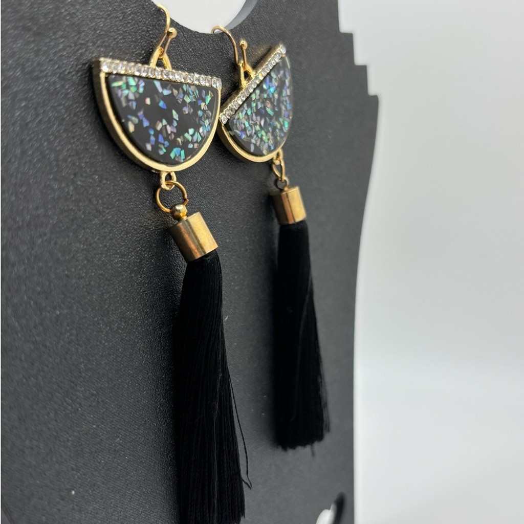 Elegant Black and Gold Tassel Earrings