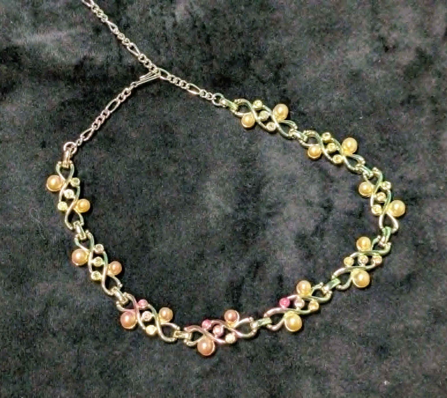 Vintage Pastel Pearls and Rhinestone Choker Necklace Fashion Jewelry