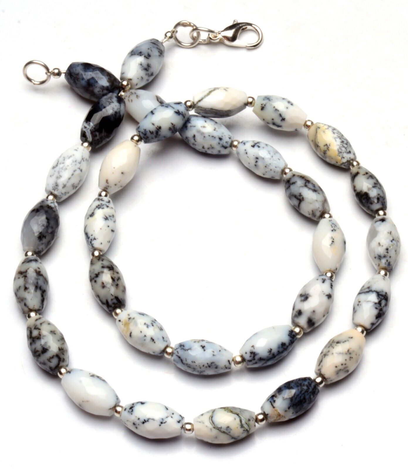 Dendritic Opal Gem Oval Nuggets Necklace 17″ 12x7mm Size Faceted Beads