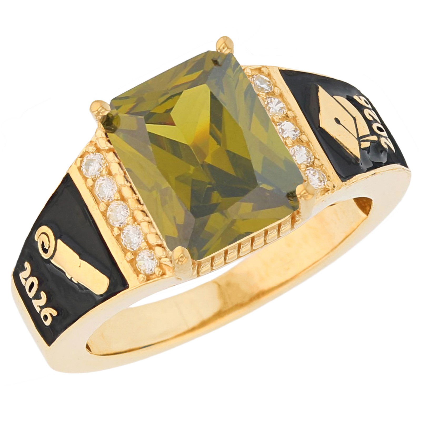10k or 14k Yellow Gold Simulated August Birthstone 2026 Heavy Graduation Ring