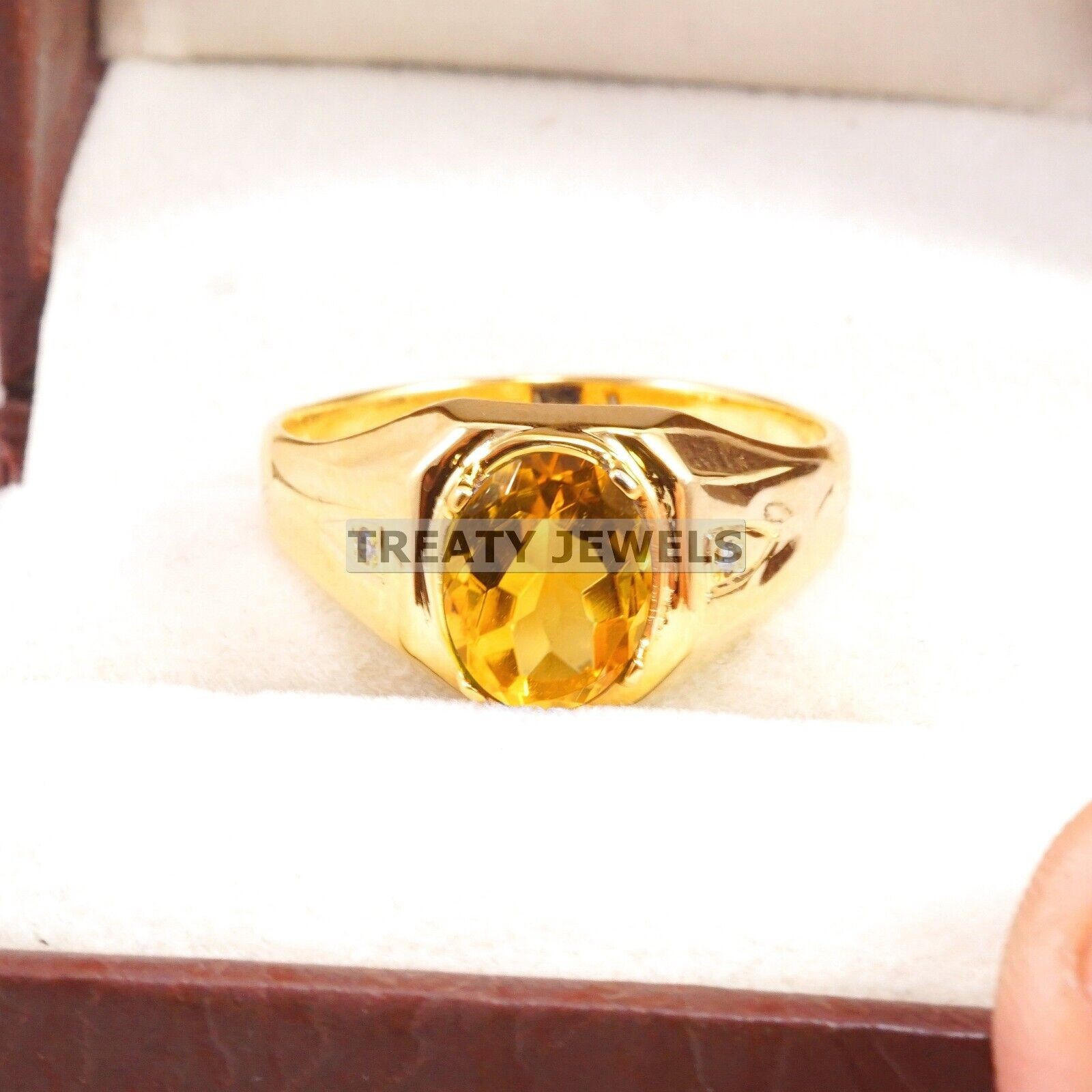 Citrine Oval Cut With 925 Sterling Silver Gold Plated Ring For Men’s #A961