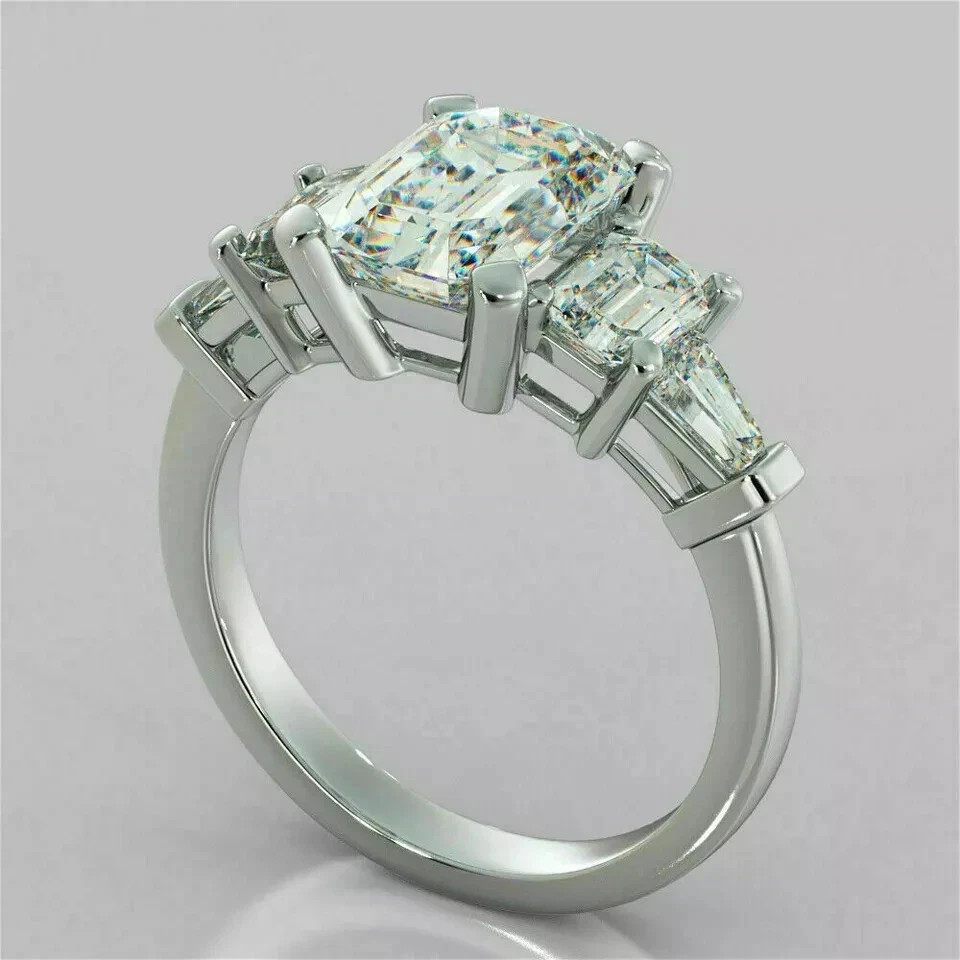 2.30Ct Lab Created Emerald Diamond Three Wedding Ring 14K White Gold Finish