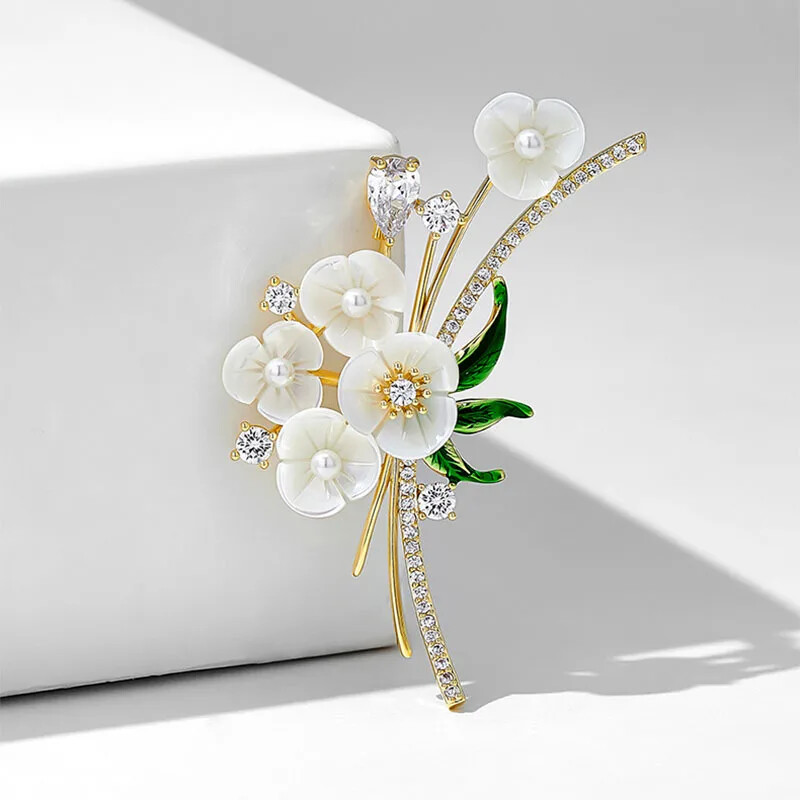 Women Floral Brooch Pin Unisex Feminine Pearl Corsage Luxury Crystal Pins