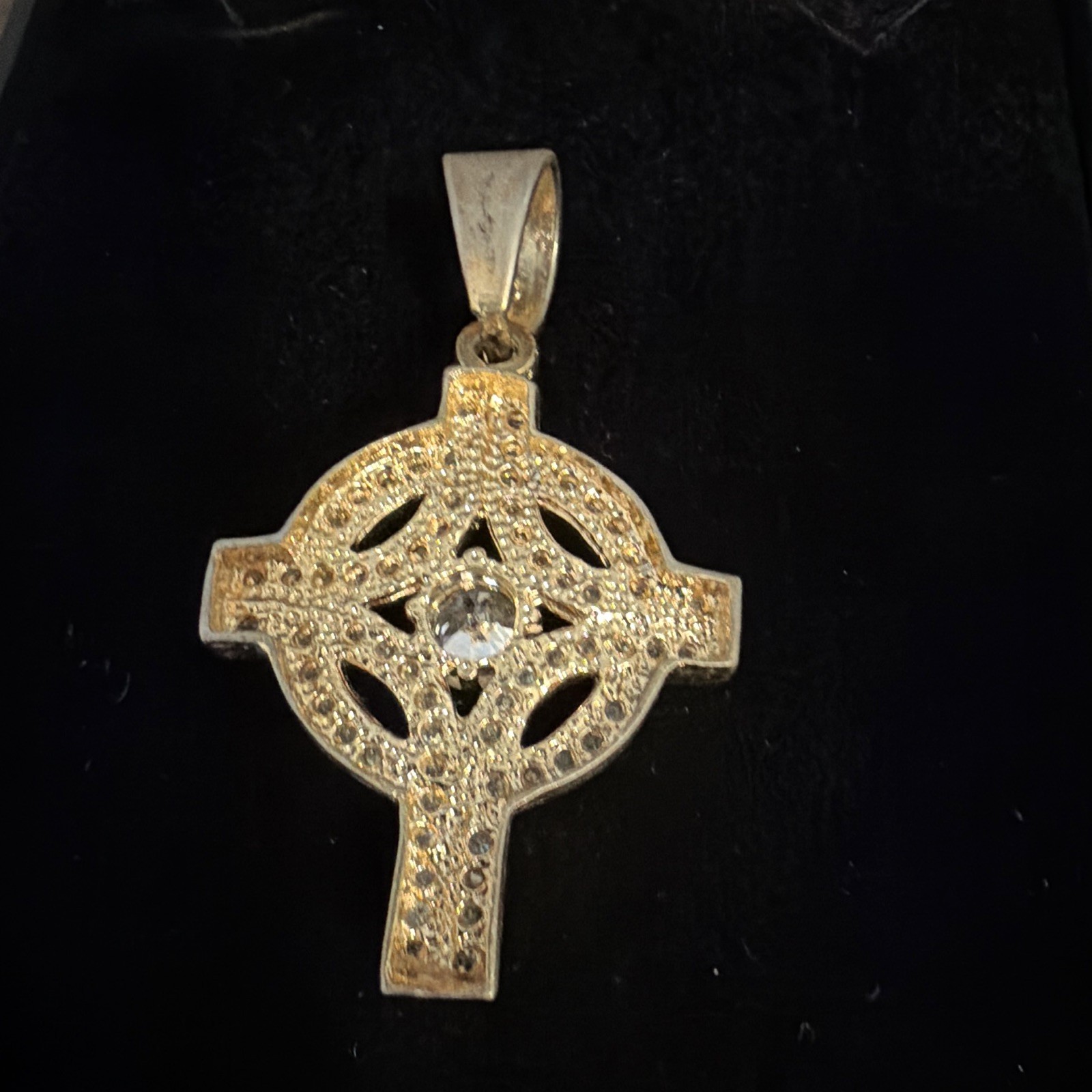 Gold Filled Cross Charm Pendant, Pavé Simulated Diamond, Religious, Metal